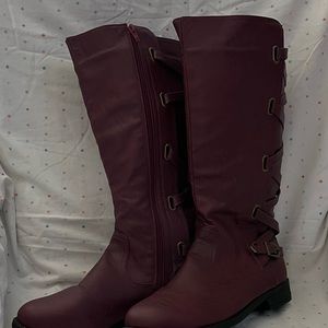 Burgundy Faux Leather Knee High Boots sz 10